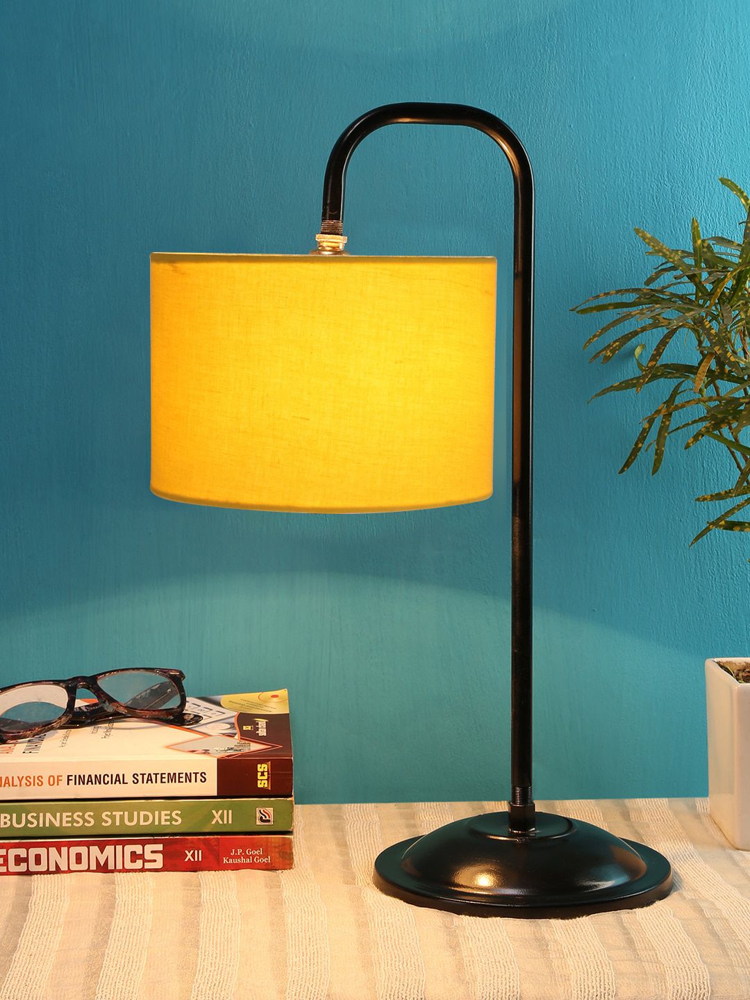 Devansh Yellow Cotton Shade Table Lamp Price in India