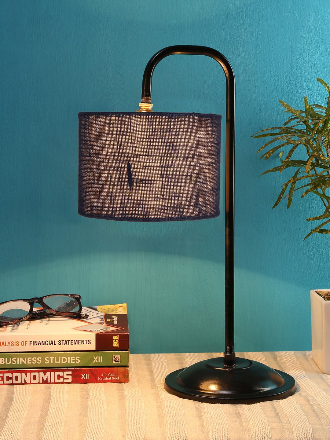 Devansh Black & Blue Jute Shade Iron Table Lamp Price in India