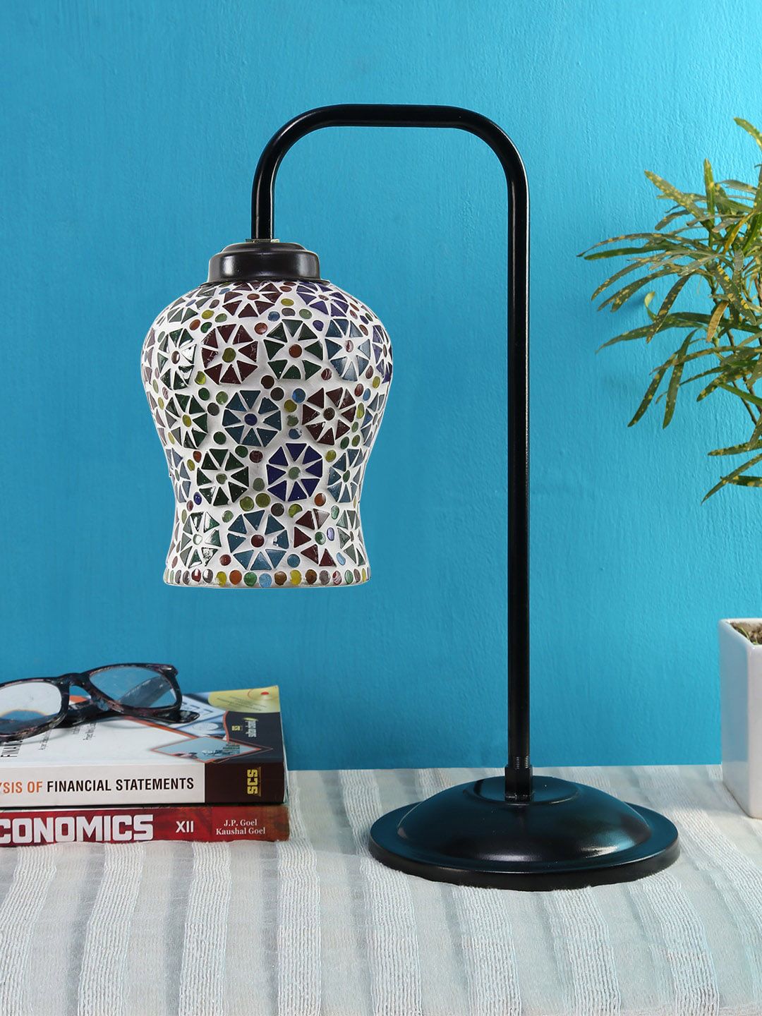 Devansh White & Black Printed Mosaic Iron Table Lamps Price in India