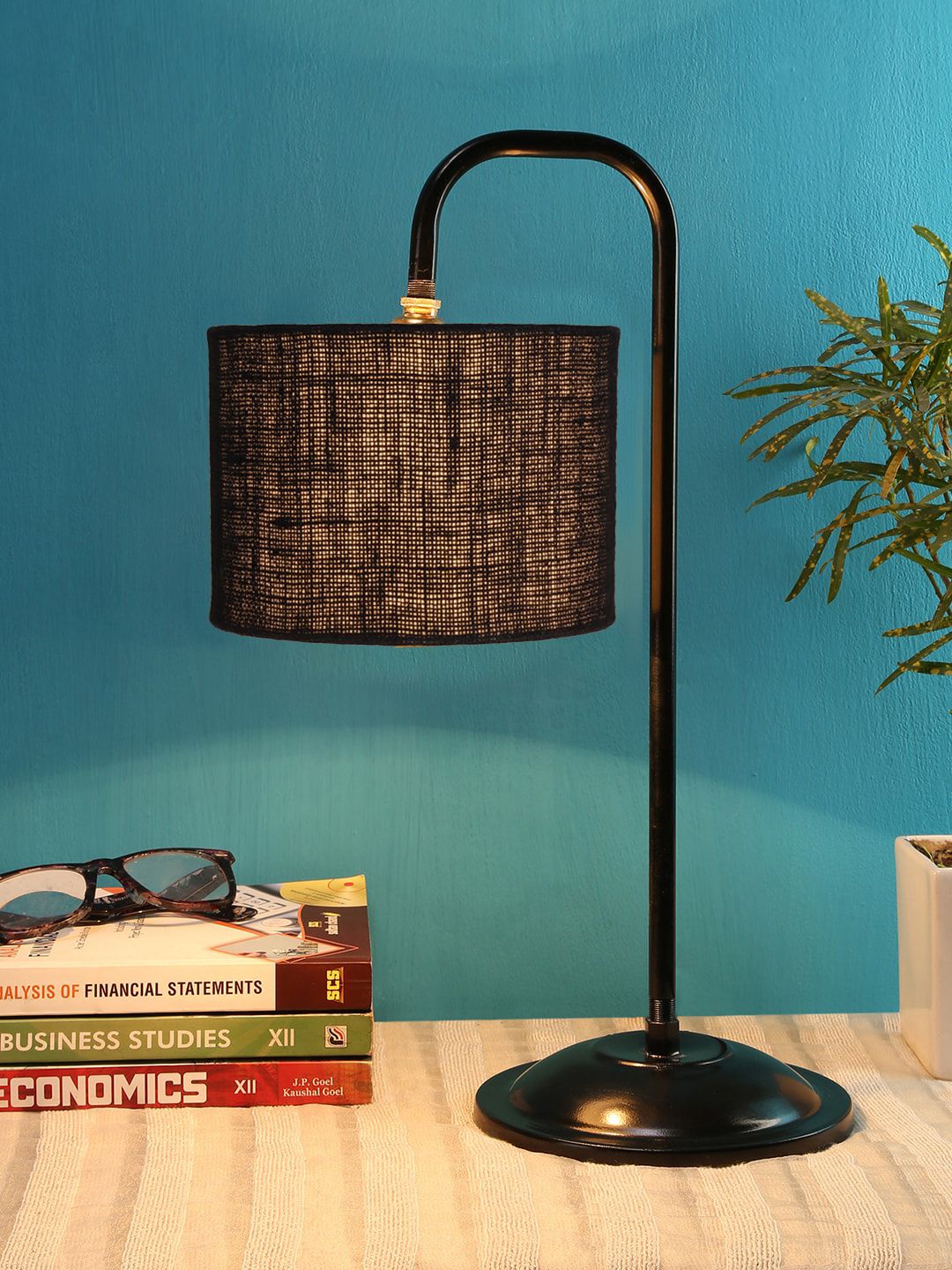 Devansh Black Jute Shade Iron Table Lamp Price in India