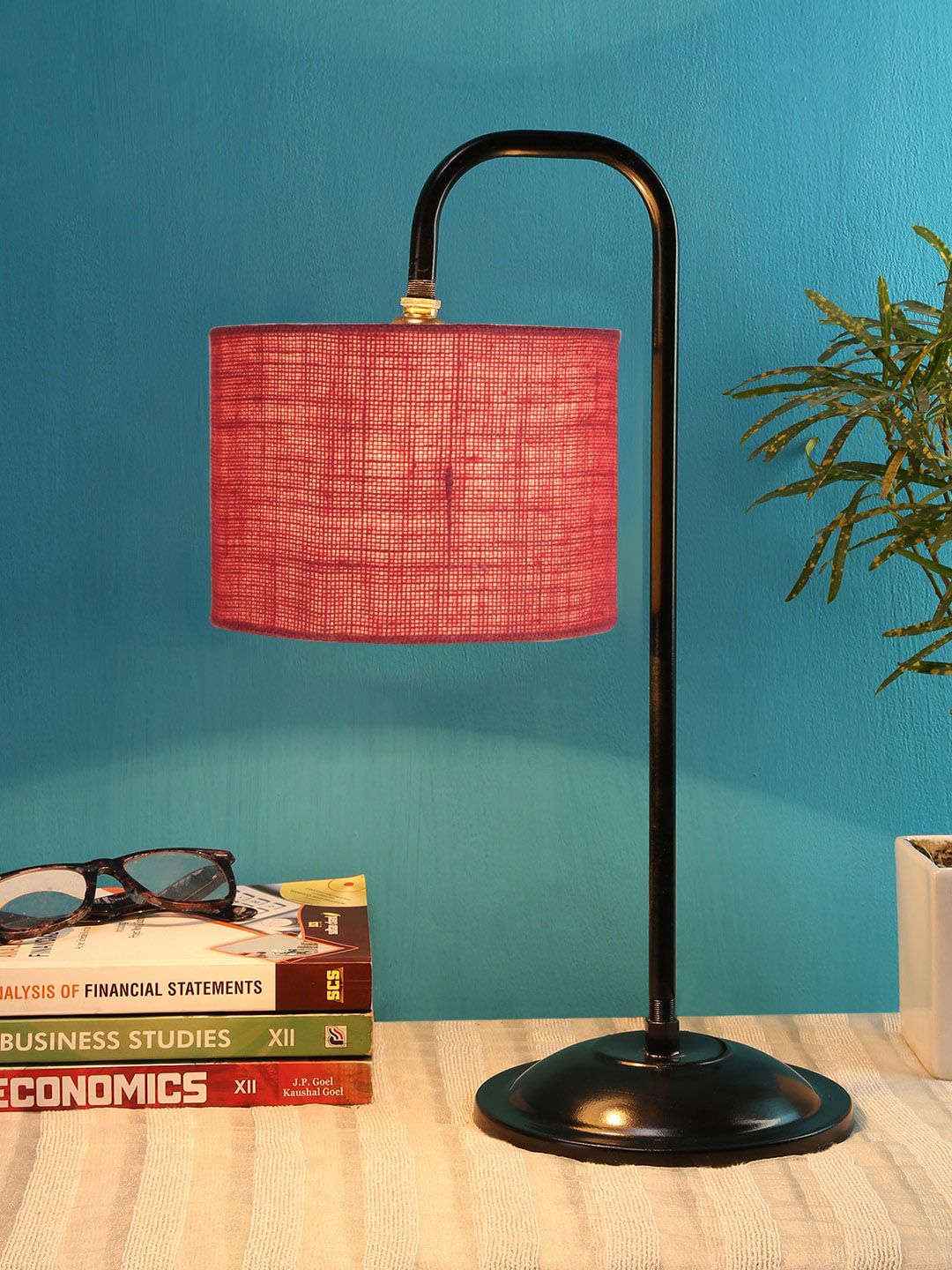 Devansh Pink Jute Shade Iron Table Lamp Price in India