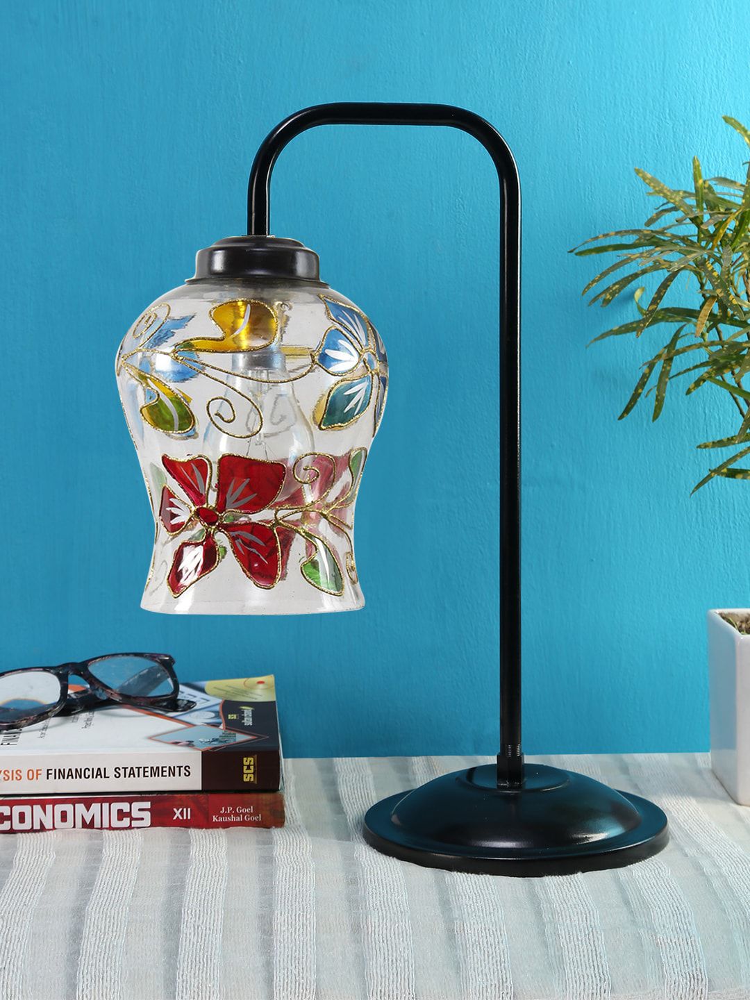 Devansh Red & Green Floral Mosaic Glass Table Lamps Price in India