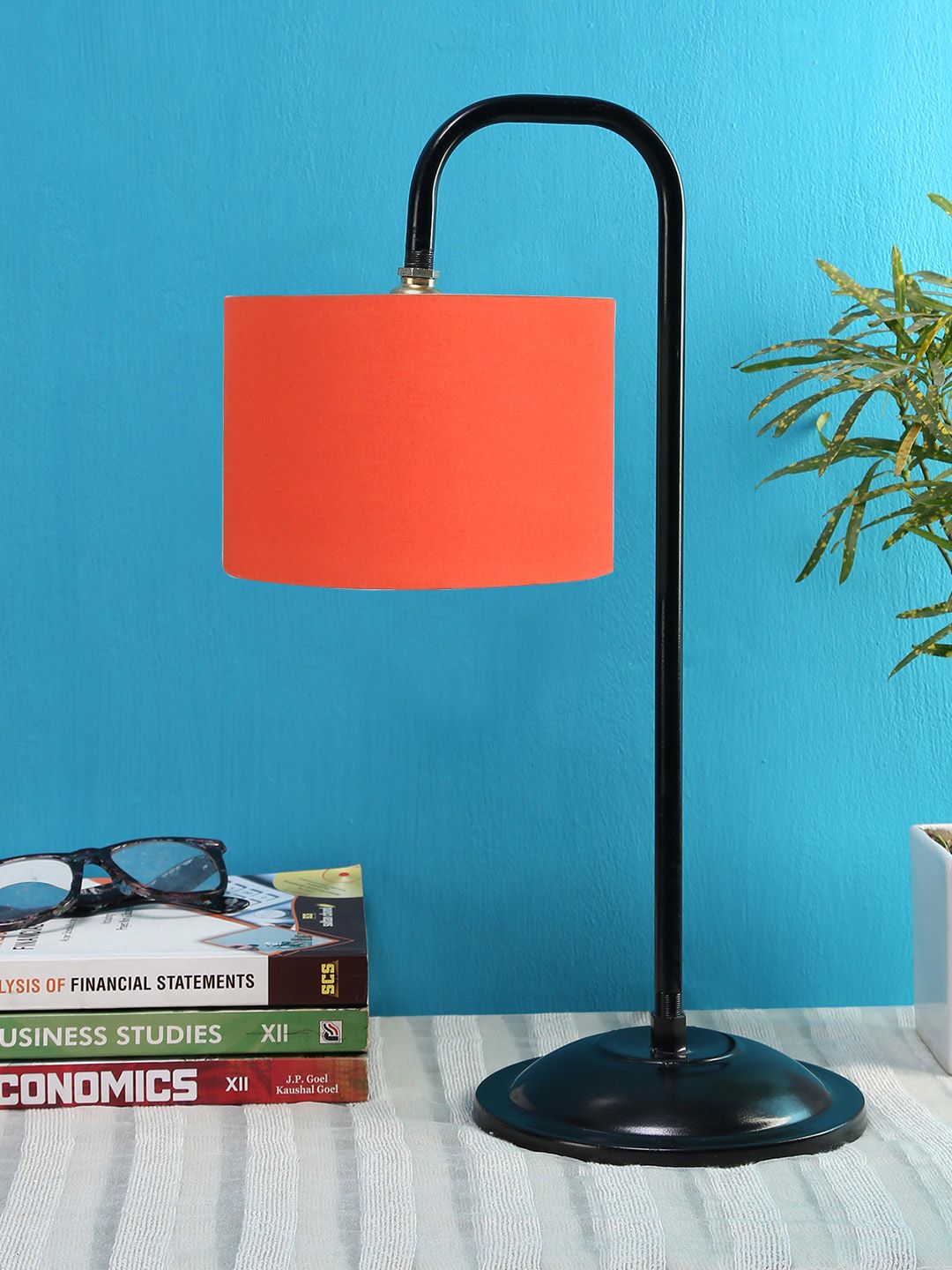 Devansh Orange Solid Cotton Shade Iron Table Lamp Price in India