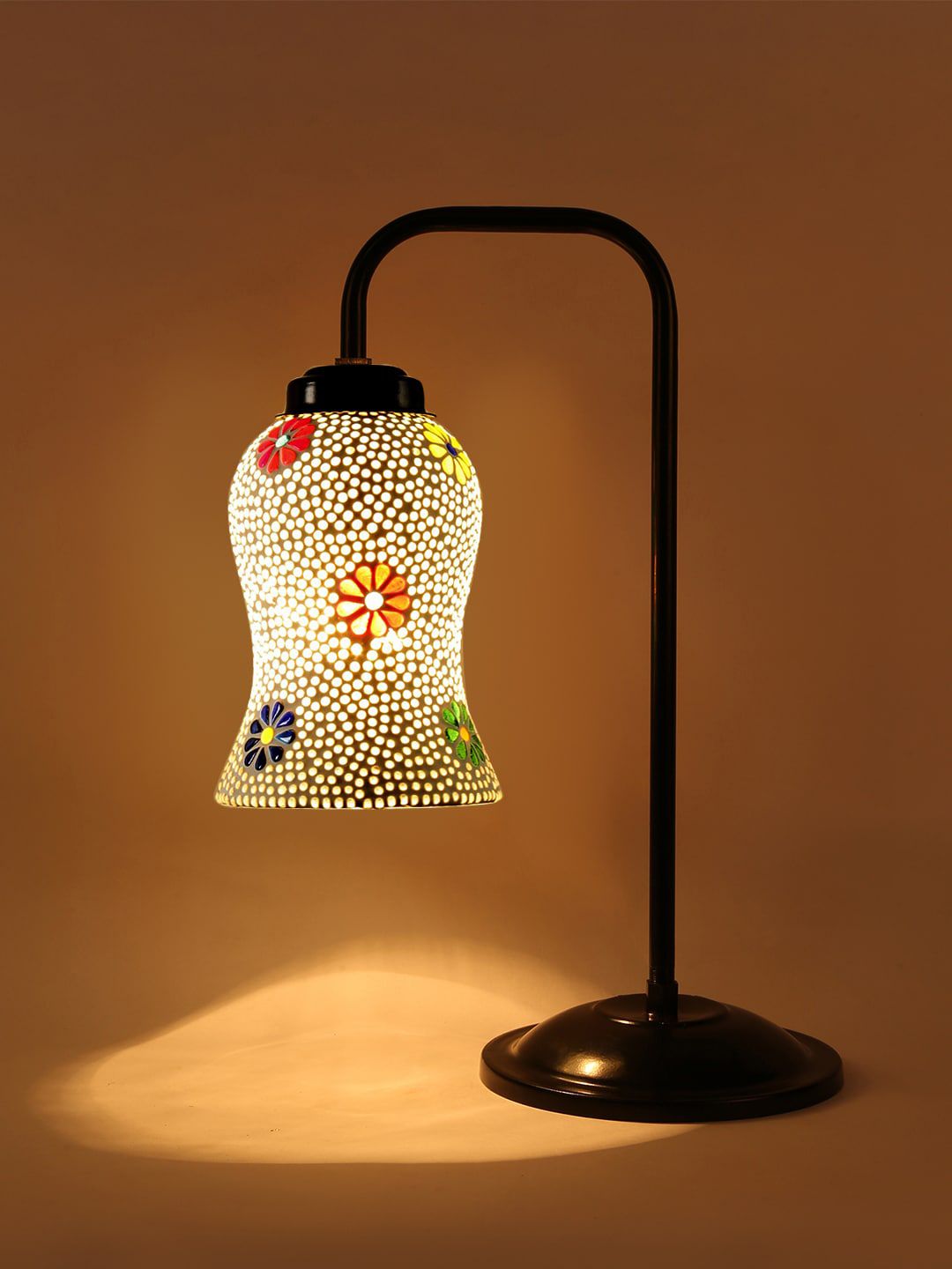 Devansh Black & White Printed Mosaic Iron Table Lamps Price in India