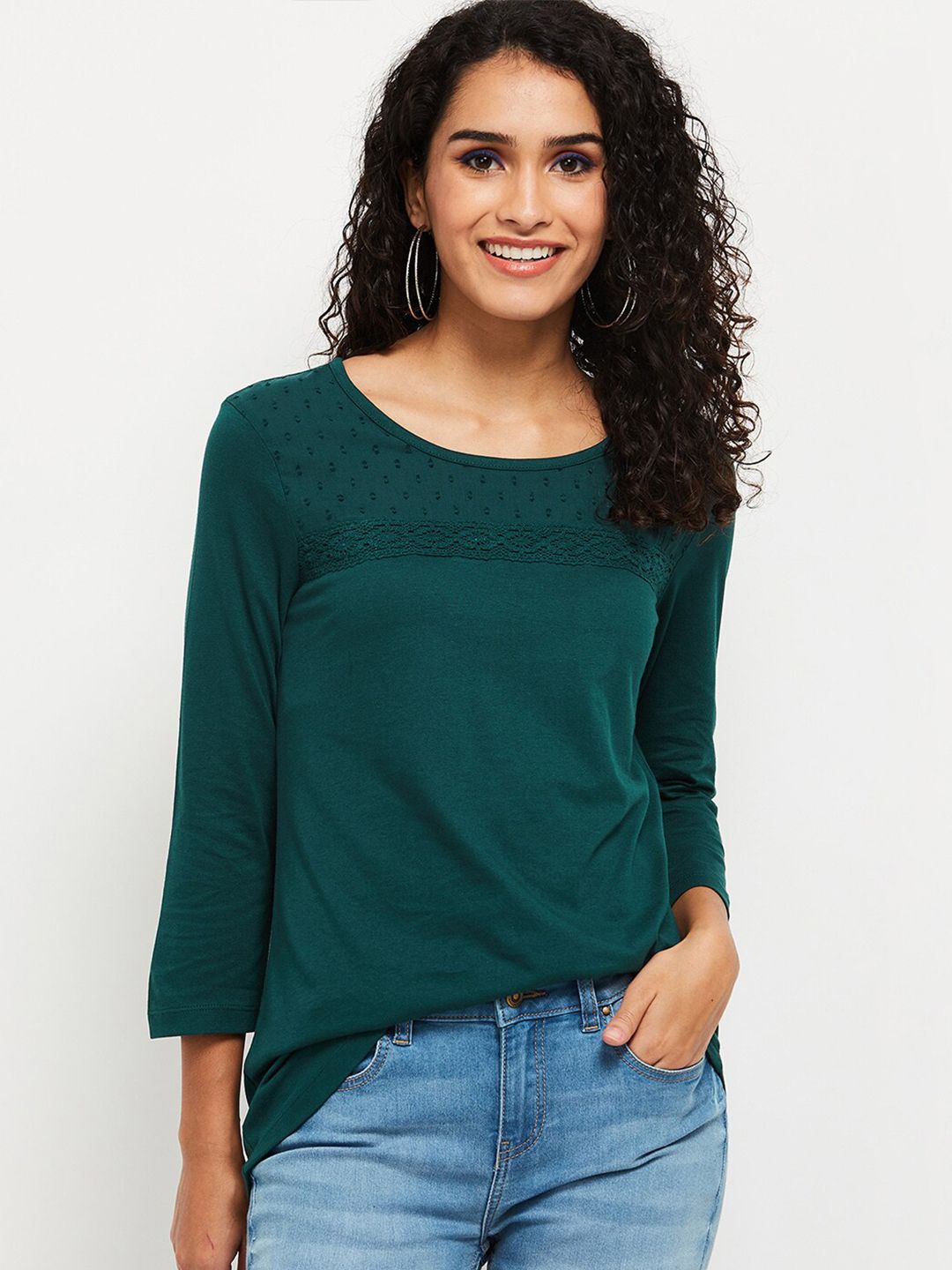 max Teal Women Longline Self design  Top Price in India