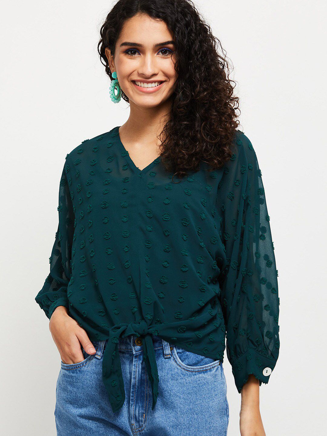 max Women Green Print Top