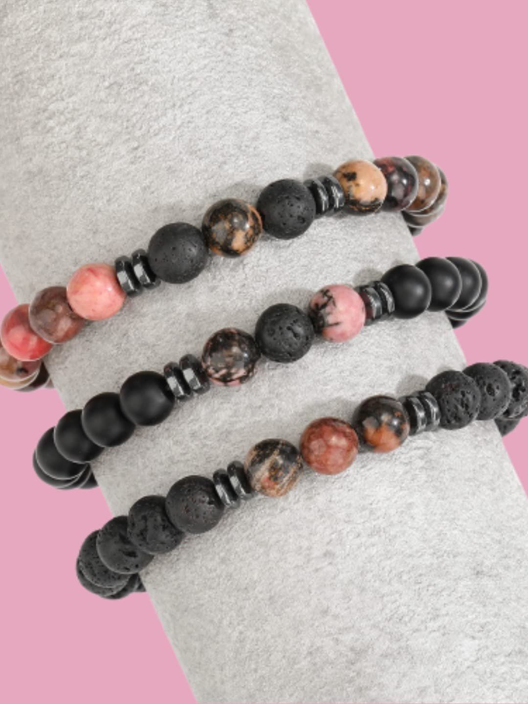 HOT AND BOLD Women Set of 3 Black & Brown Onyx Bracelets Price in India