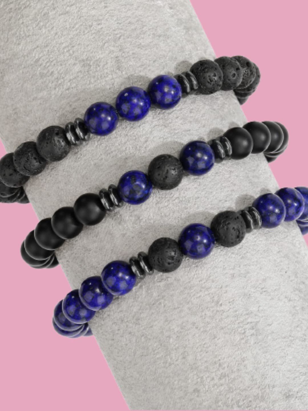 HOT AND BOLD Women Set Of 3 Black & Blue Lapis Lazuli Bracelet Price in India
