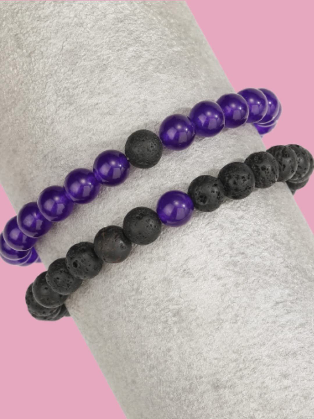 HOT AND BOLD Women 2 Black & Purple Amethyst Tribal Bracelet Price in India
