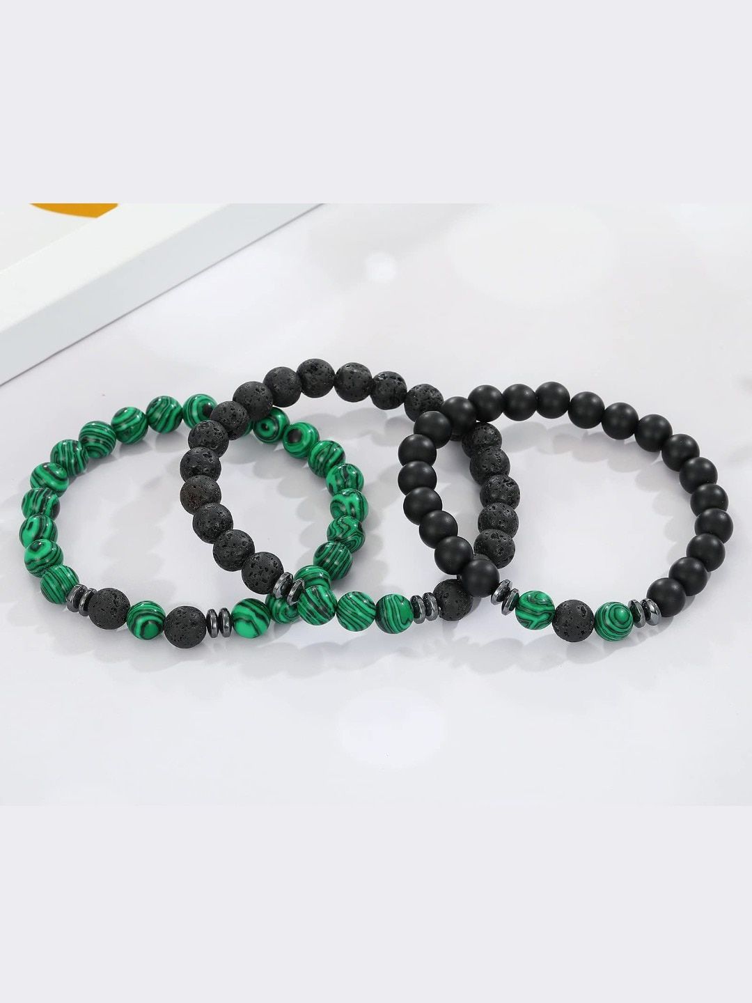 HOT AND BOLD Unisex Set of 3 Black & Green Onyx Bracelet Price in India