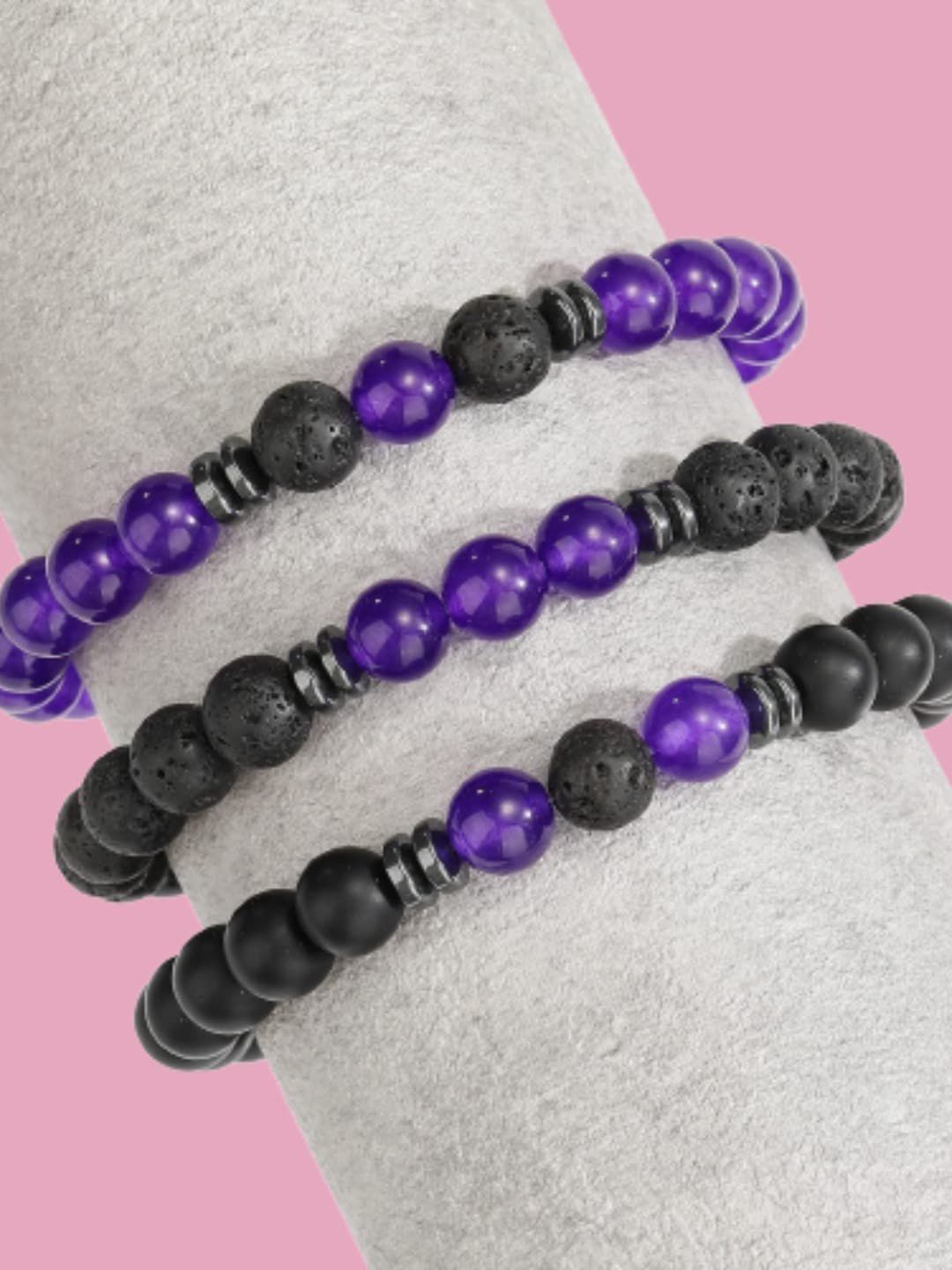 HOT AND BOLD Women Pack of 3 Black & Purple Amethyst Bracelet Price in India