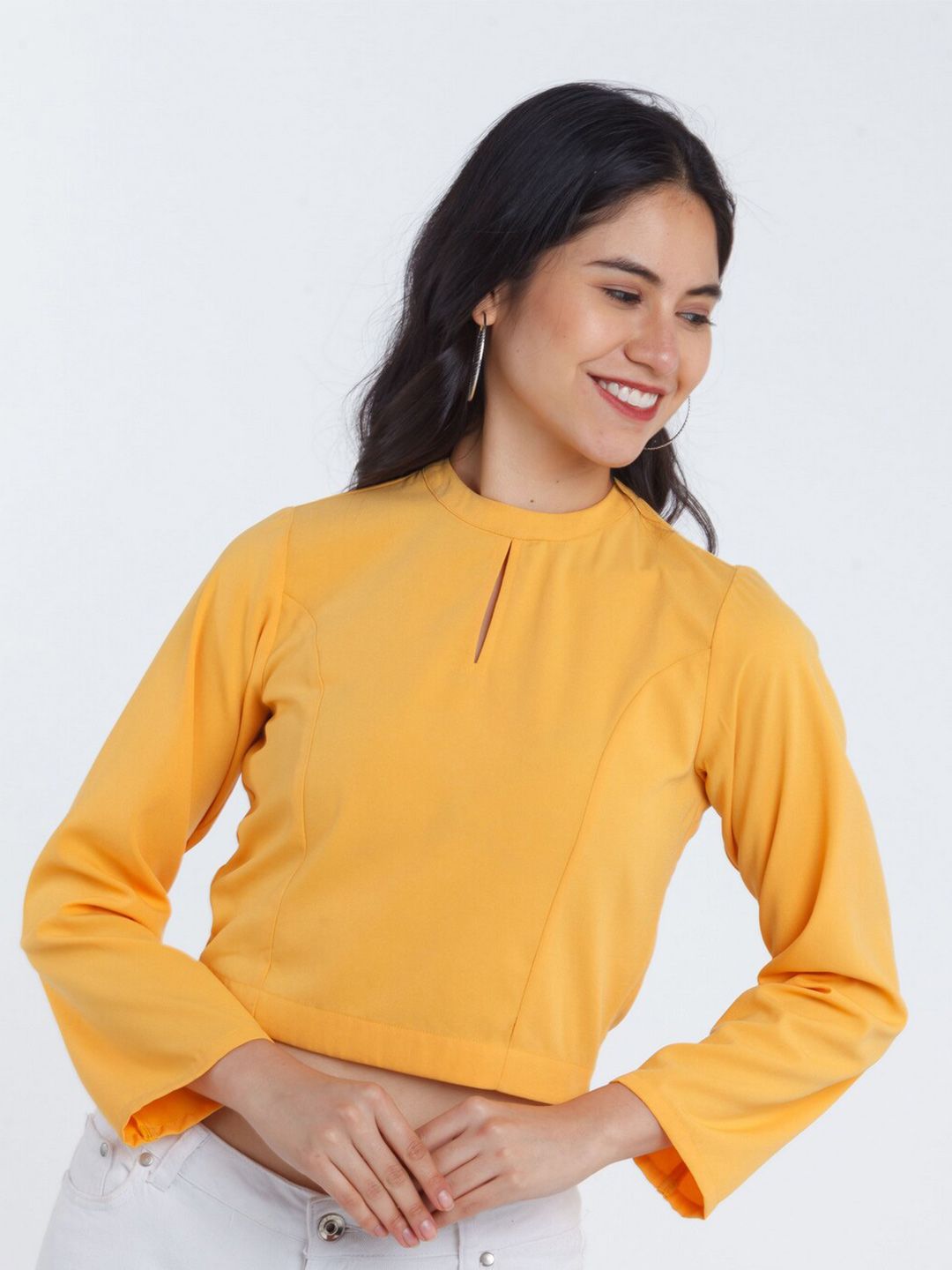 Zink London Yellow  Fitted Crop Top Price in India
