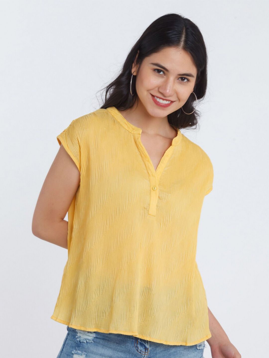 Zink London Yellow Off-Shoulder Extended Sleeves Top Price in India