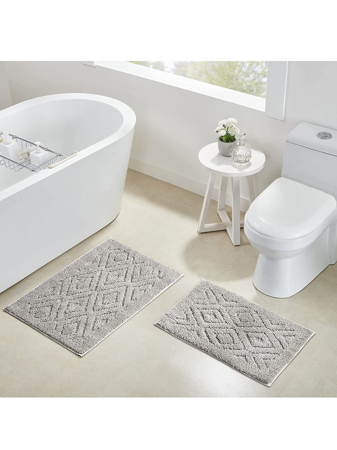 Pano Silver-Toned Woven Design 233 GSM Bath Mat Price in India