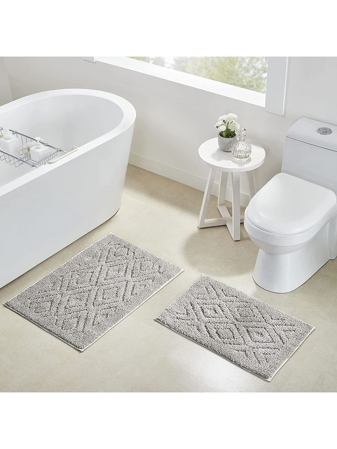 Pano Silver-Toned Diamond FRS 233GSM Bath Rug Price in India