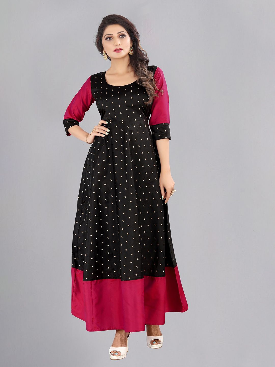 Atsevam Black Ethnic Motifs Jacquard Ethnic Maxi Dress Price in India