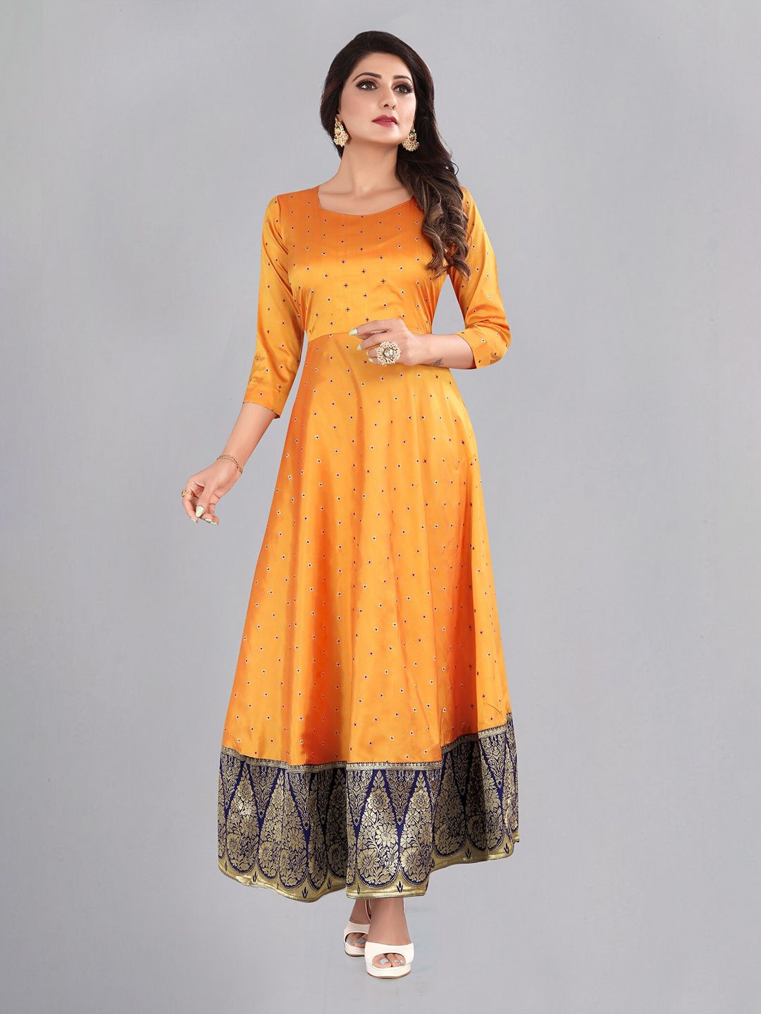 Atsevam Yellow Ethnic Motifs Jacquard Ethnic Maxi Dress Price in India