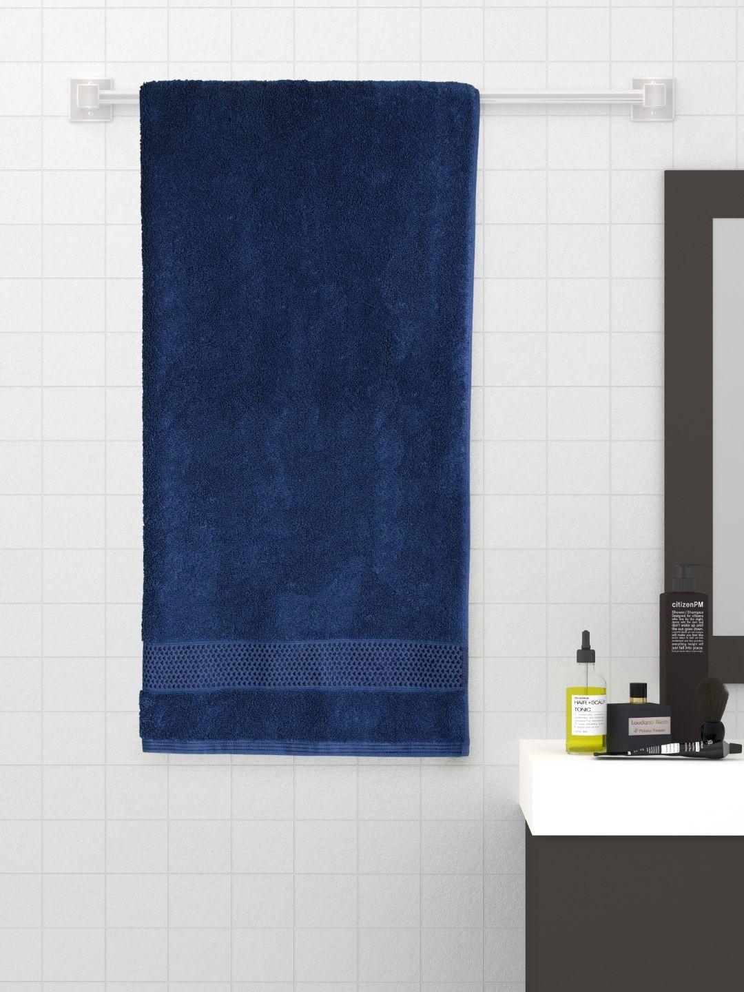 SPACES Blue Solid 600 GSM Pure Cotton Bath Towel Price in India