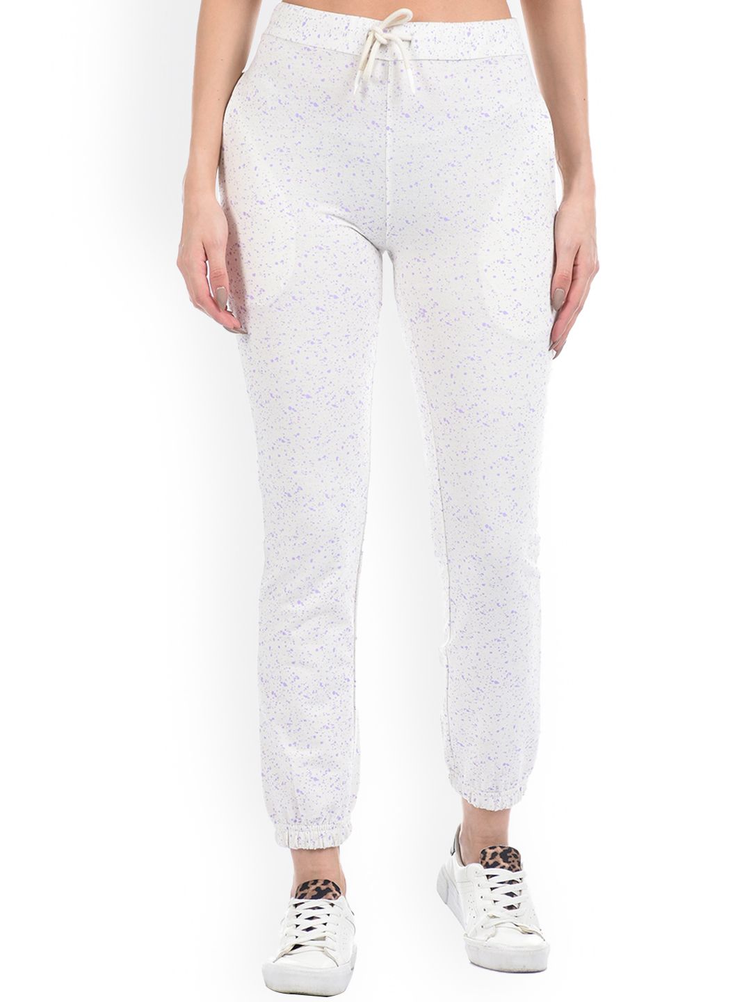 ONEWAY Women White & Purple Printed Joggers Price in India