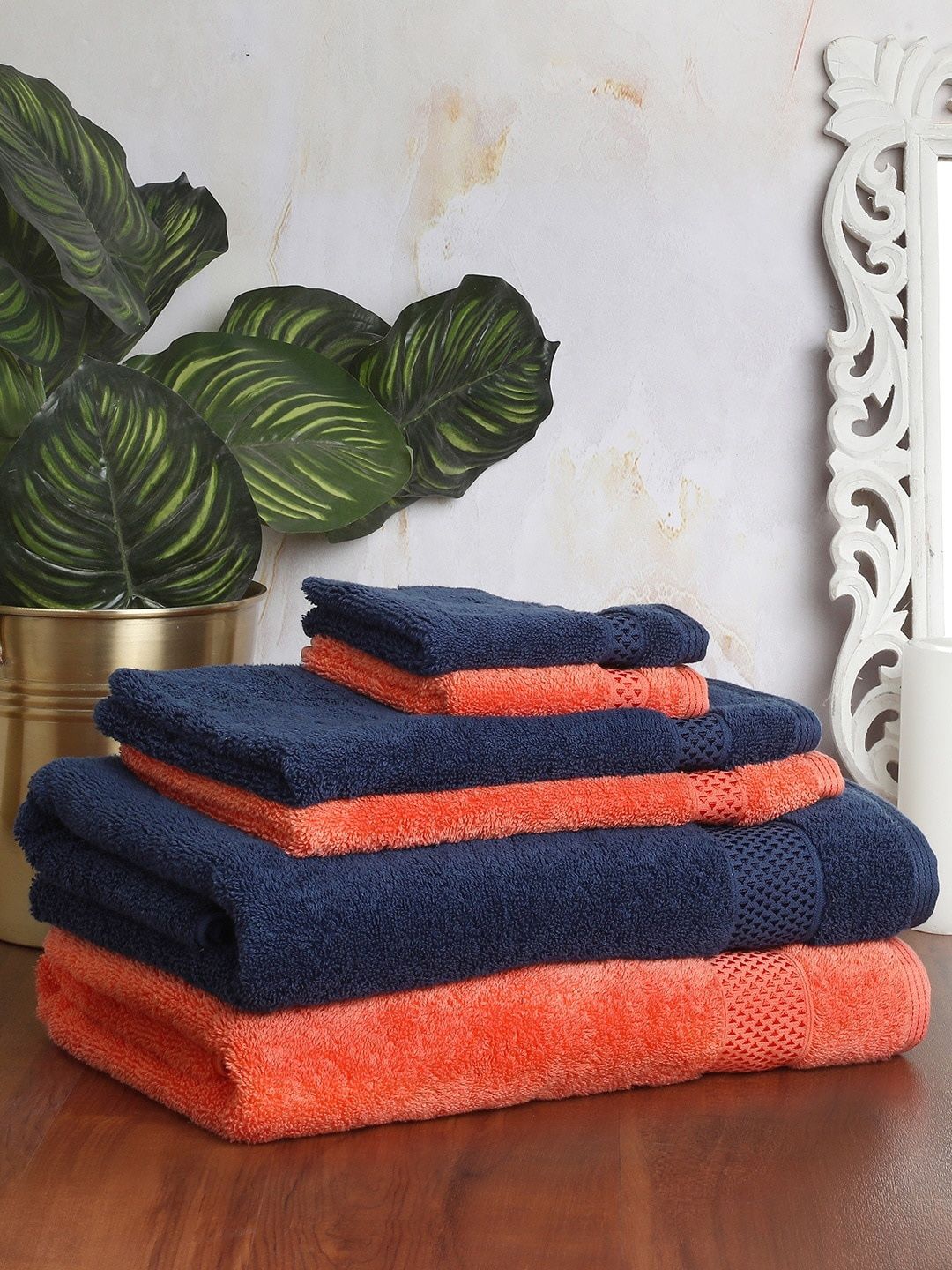 SPACES Set Of 6 Solid 600 GSM Pure Cotton Towels Price in India