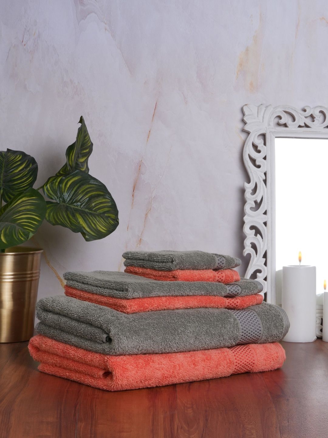 SPACES Set Of 6 Solid 500 GSM Pure Cotton Towel Set Price in India