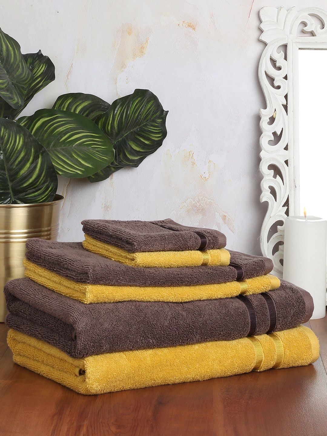 SPACES Set Of 6 Solid 500 GSM Cotton Towel Set Price in India