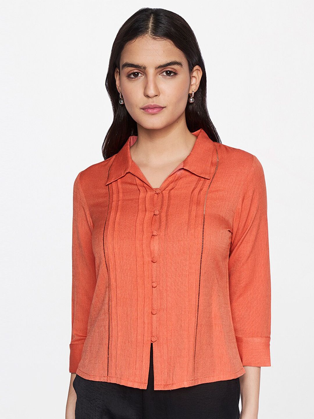 AND Orange Shirt Style Top Price in India