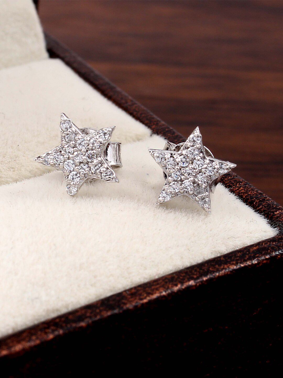 ERILINE JEWELRY Silver-Toned Rhodium-Plated 925 Sterling Silver Star Shaped CZ Studs Price in India