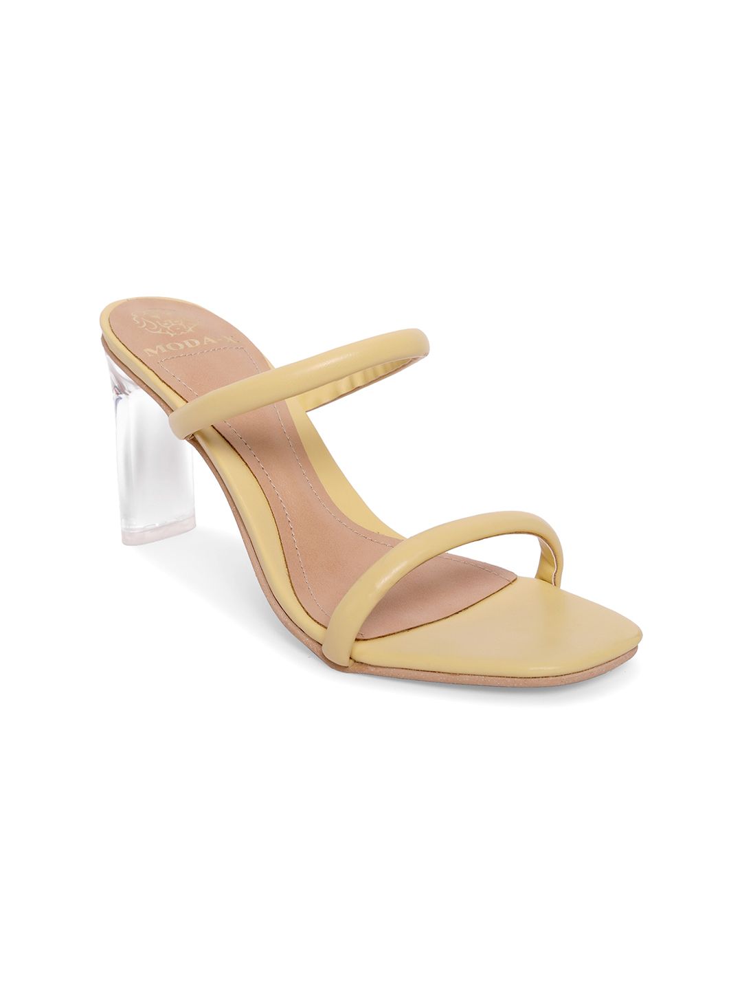 MODA-X Mustard & Beige Block Sandals 3 Inch Heels Price in India