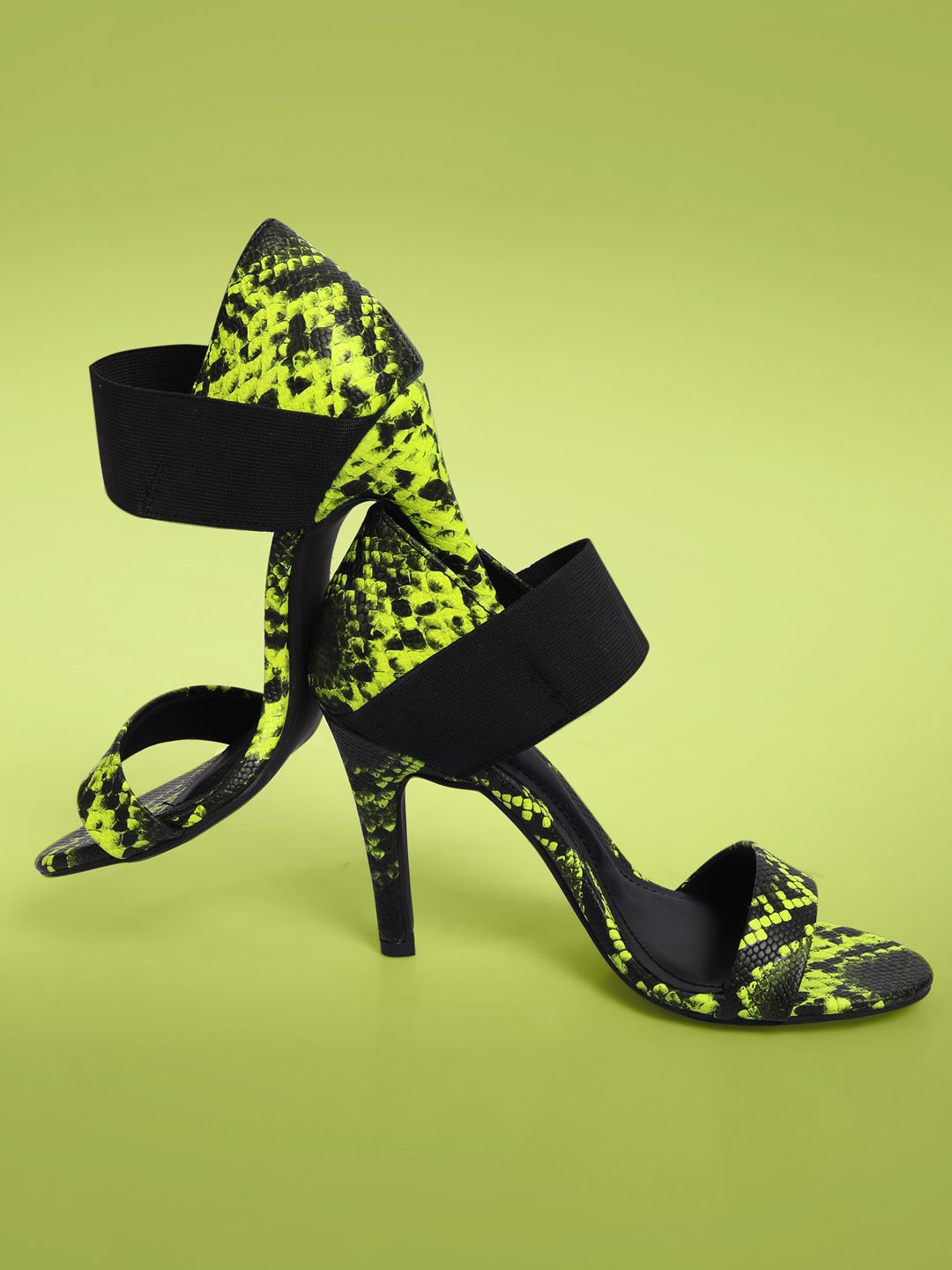 MODA-X Green & Black Printed Party Stiletto Sandals Price in India