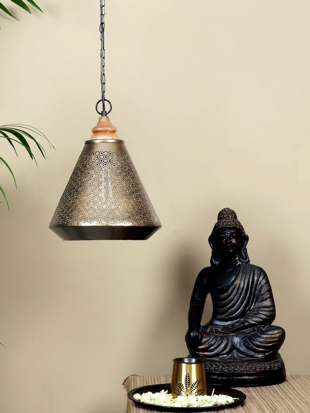 nakshikathaa Gold-Toned Printed Mysore Hanging Lamp Price in India
