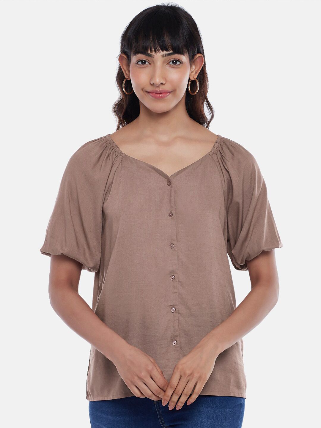 Honey by Pantaloons Women Brown Solid Extended sleeves Top Price in India