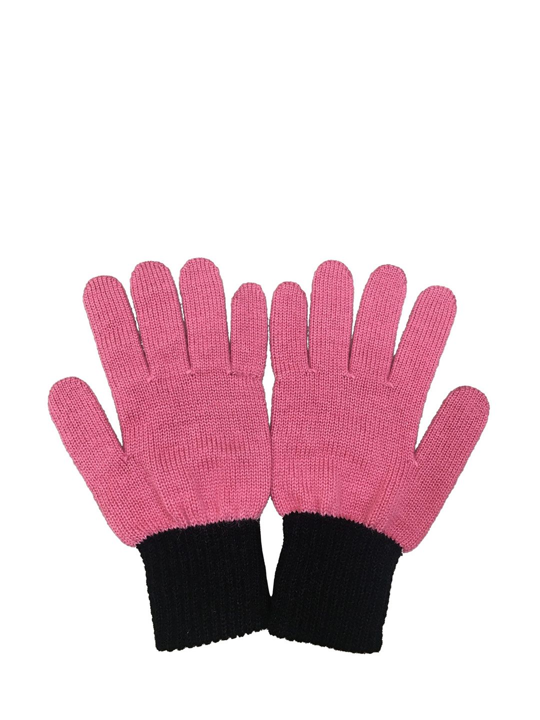 Gajraj Women Pink & Black Solid Winter Woolen Gloves Price in India