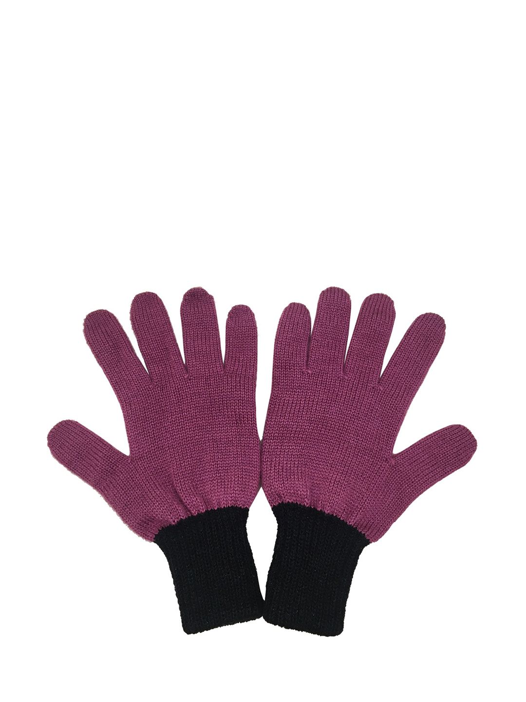 Gajraj Women Black & Purple Winter Woolen Gloves Price in India