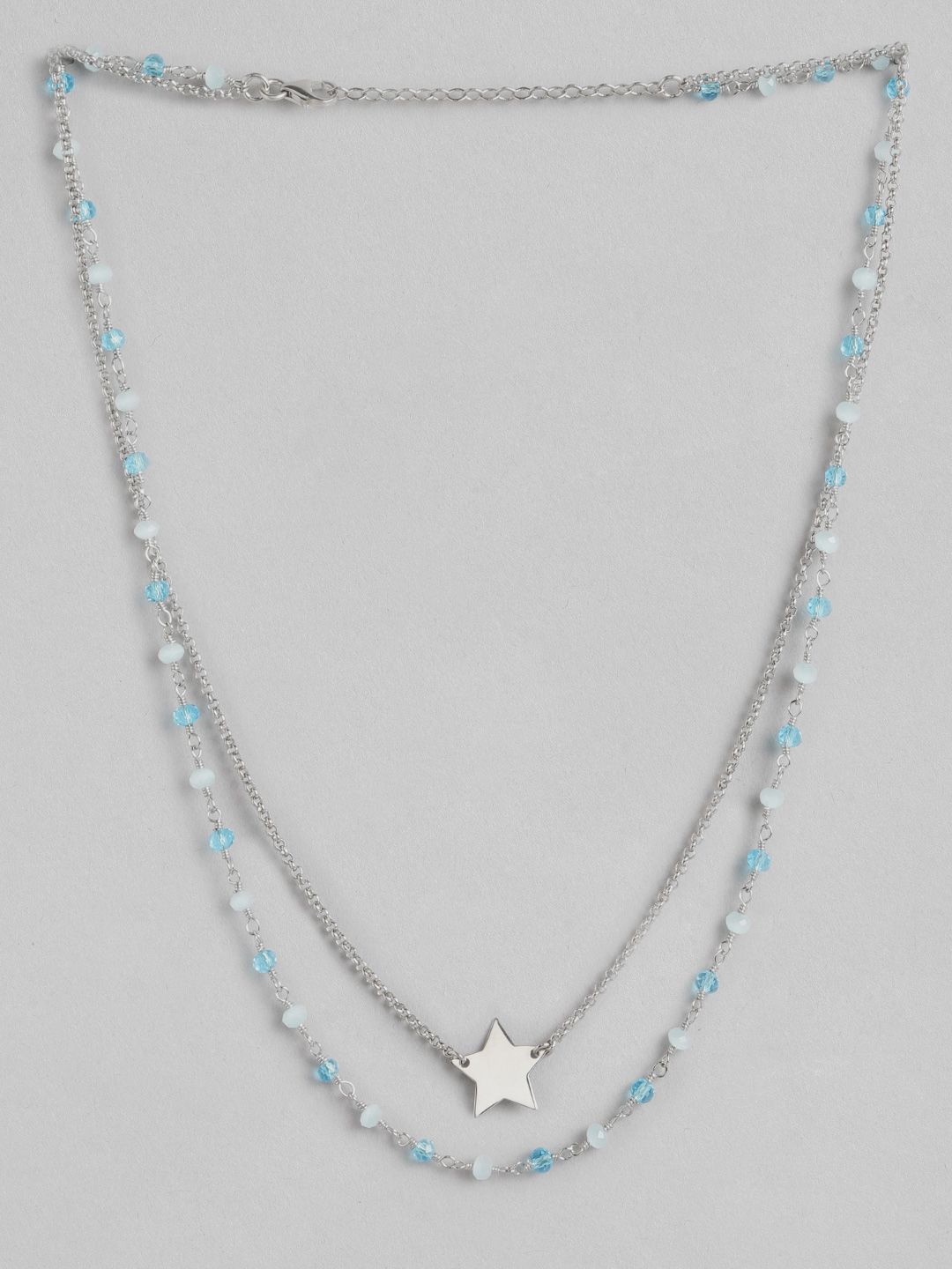 Carlton London Silver-Toned & Turquoise Blue Brass Rhodium-Plated Layered Necklace Price in India