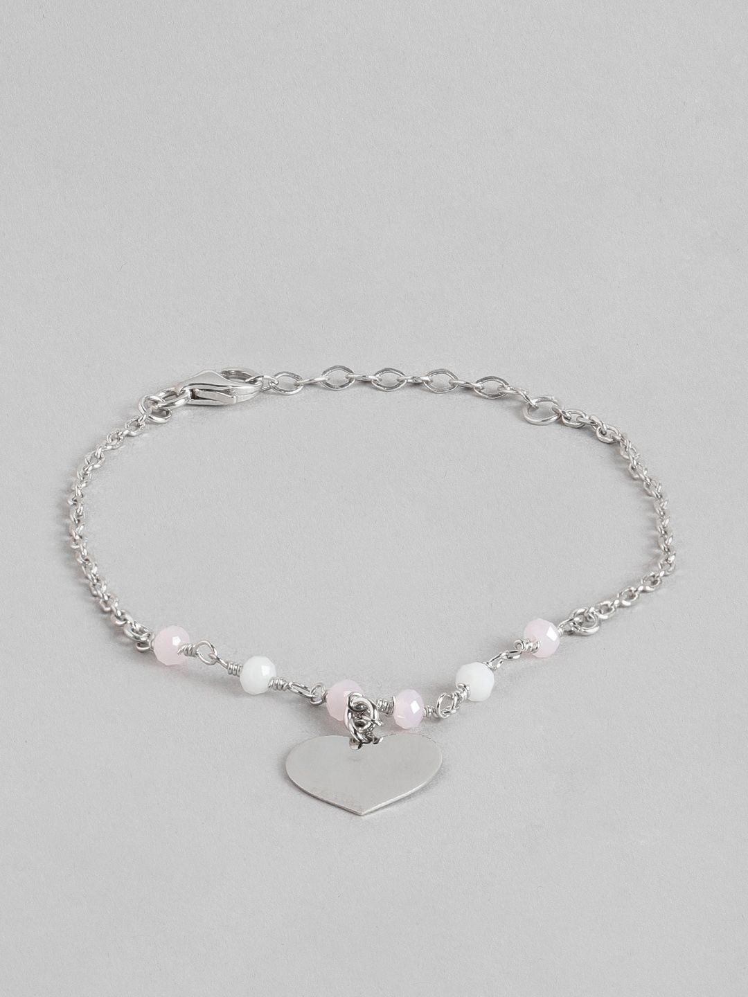 Carlton London Women Silver-Toned & Pink Brass Rhodium-Plated Charm Bracelet Price in India