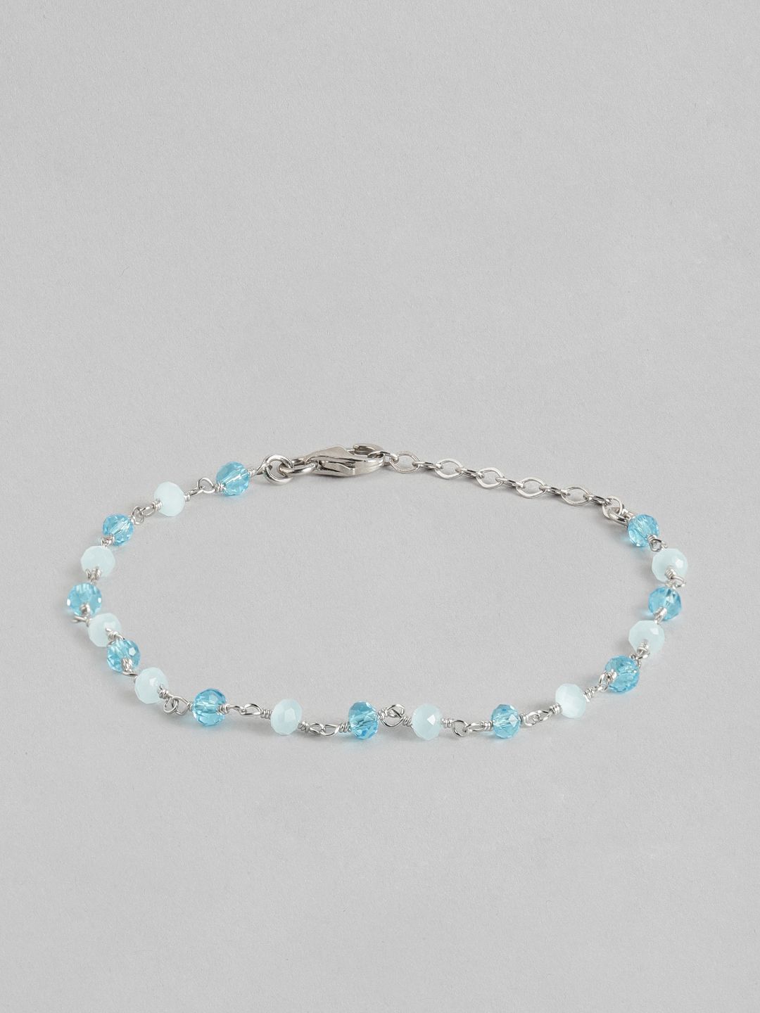 Carlton London Women Silver-Toned & Turquoise Blue Brass Rhodium-Plated Charm Bracelet Price in India