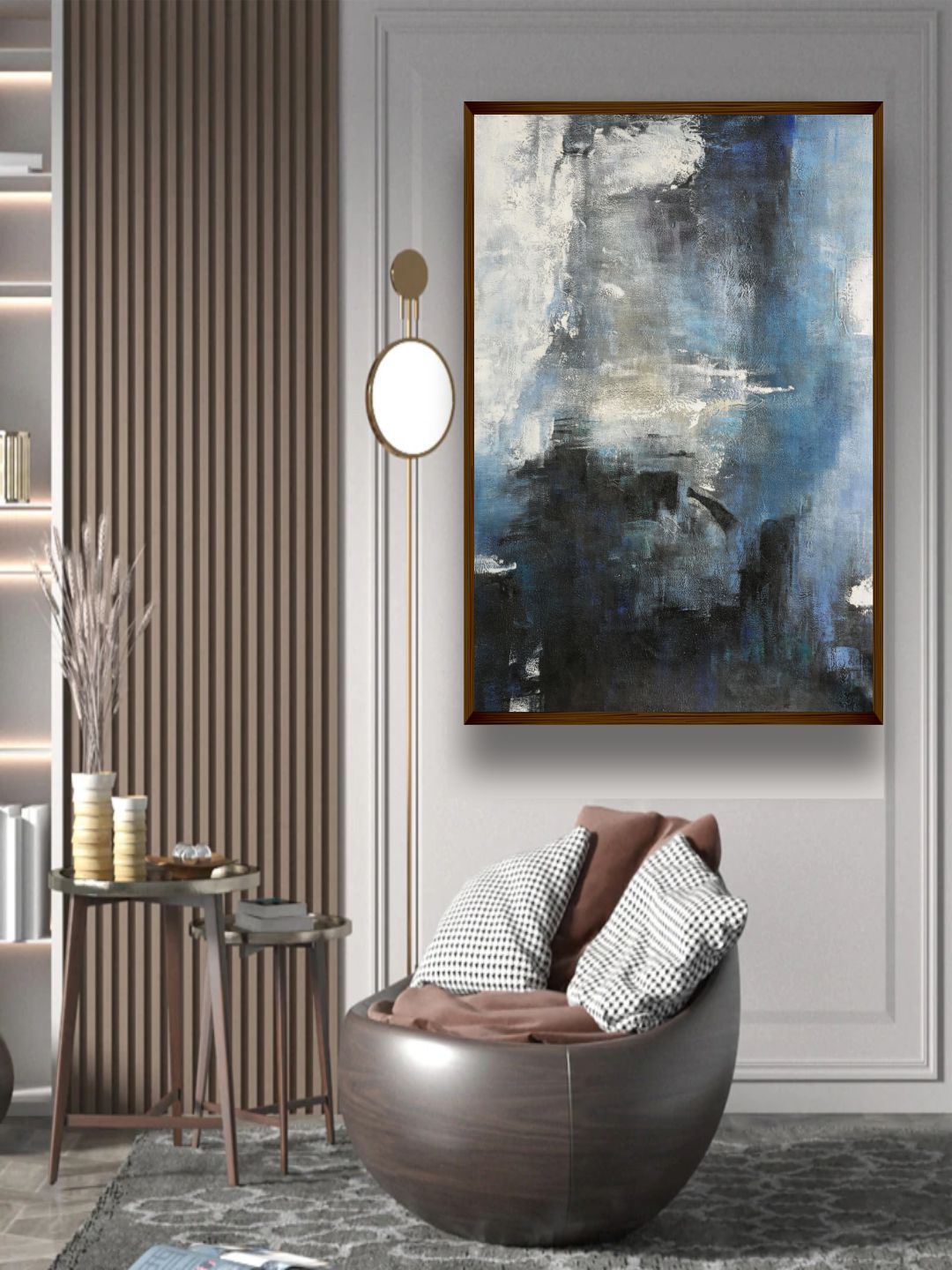 The Art House Grey & Blue Abstract Wall Art Price in India