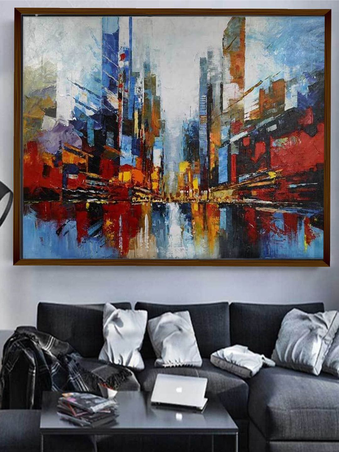 The Art House Grey & Blue Abstract Wall Art Price in India