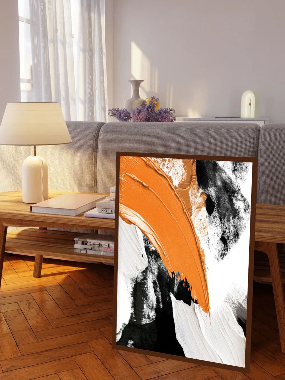 The Art House Orange & White  Abstract Painting Framed Wall Art Price in India