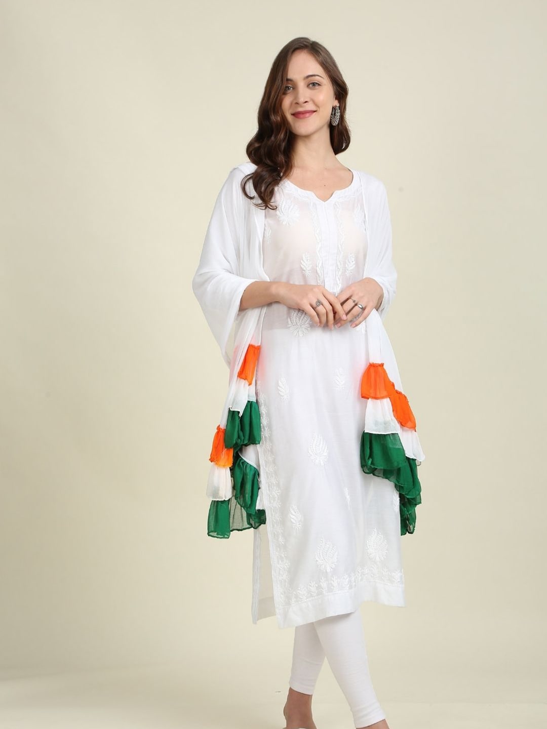 Dupatta Bazaar White & Orange Dupatta Price in India