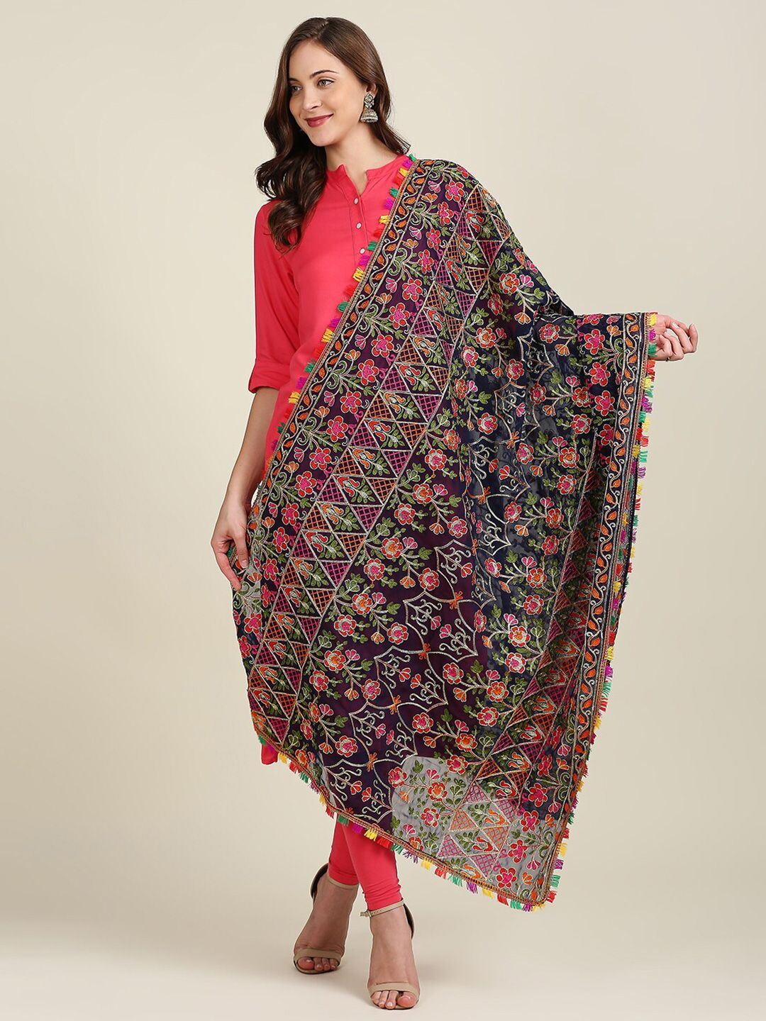 Dupatta Bazaar Multicoloured Embroidered Dupatta with Thread Work Price in India