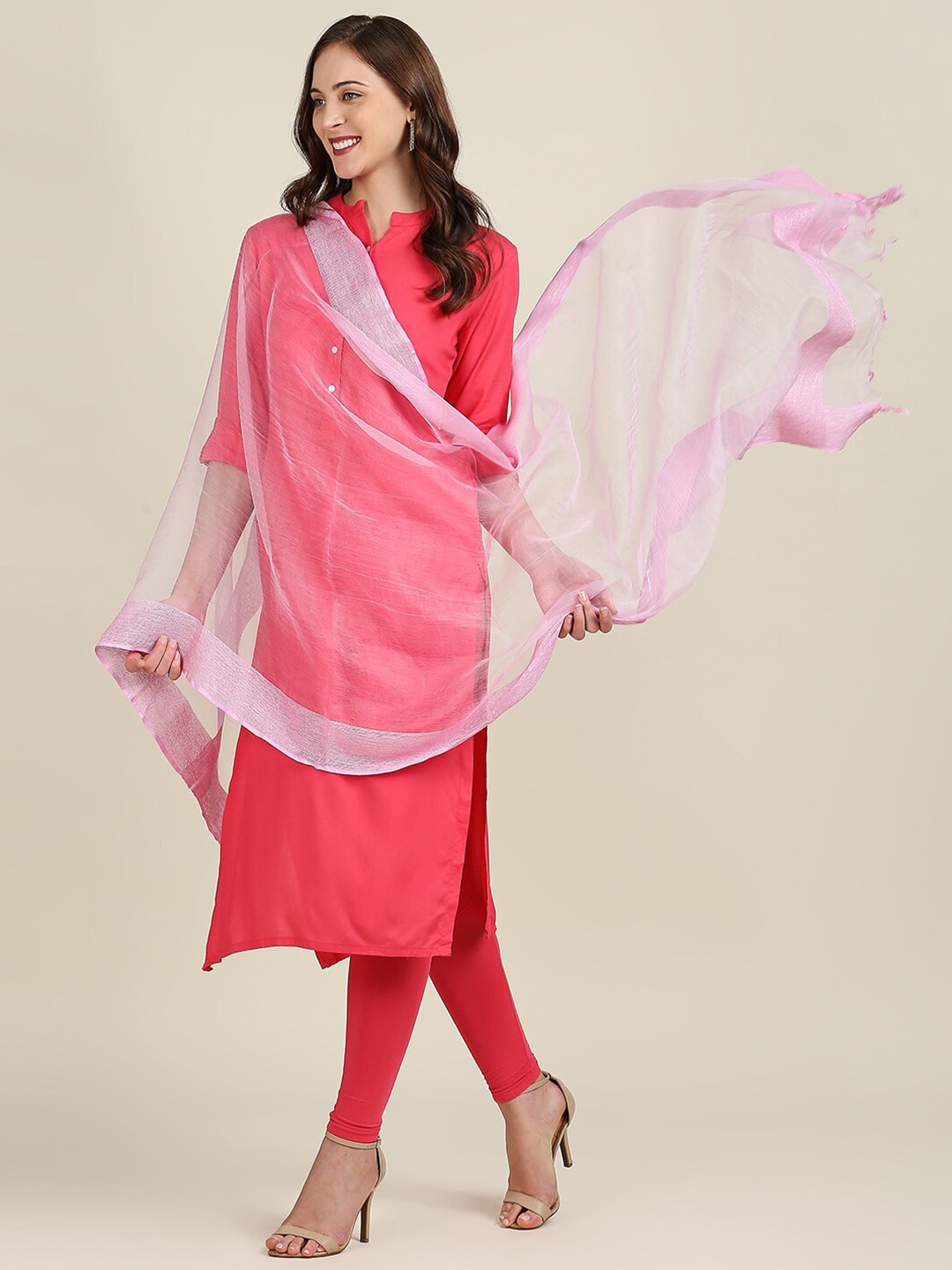 Dupatta Bazaar Pink Woven Design Organza Dupatta Price in India