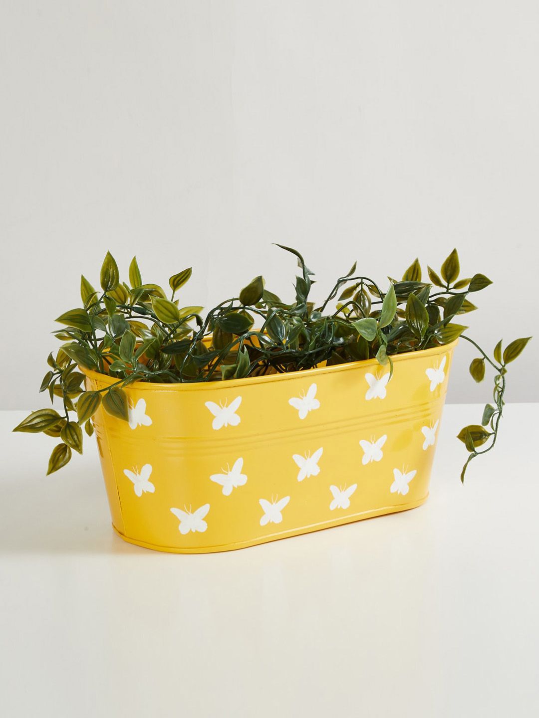 Home Centre Yellow & White Butterfly Printed Corsica Eden Metal Floor Planter Price in India