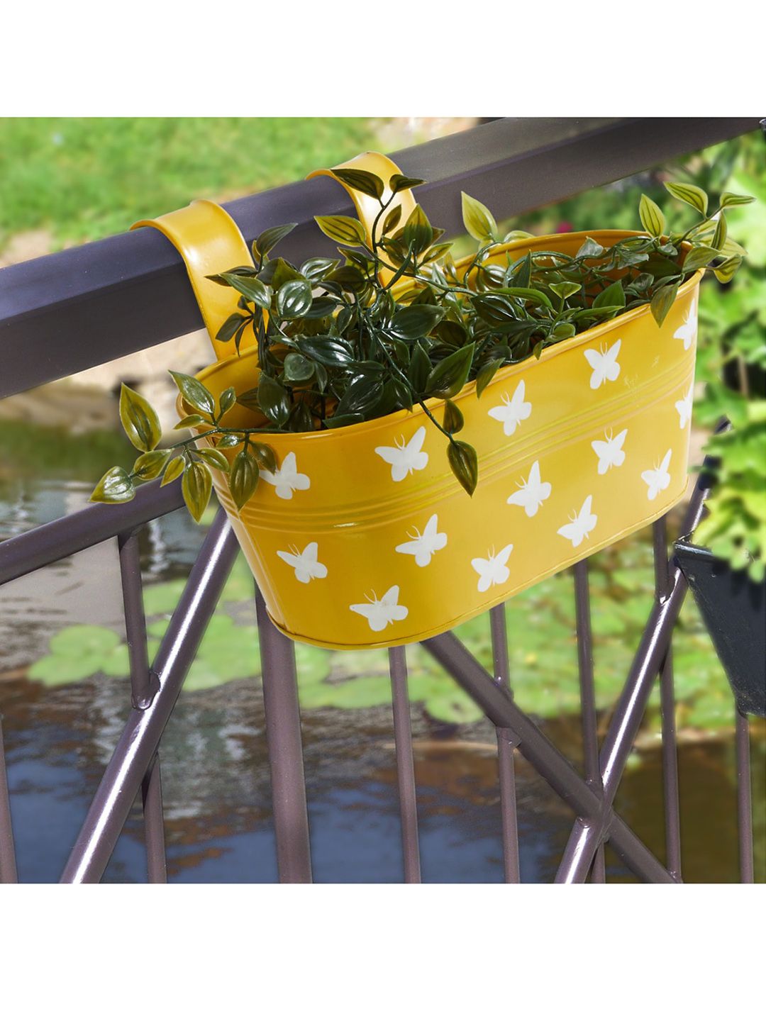 Home Centre Yellow & White Printed Butterfly Metal Hanging Planter Price in India