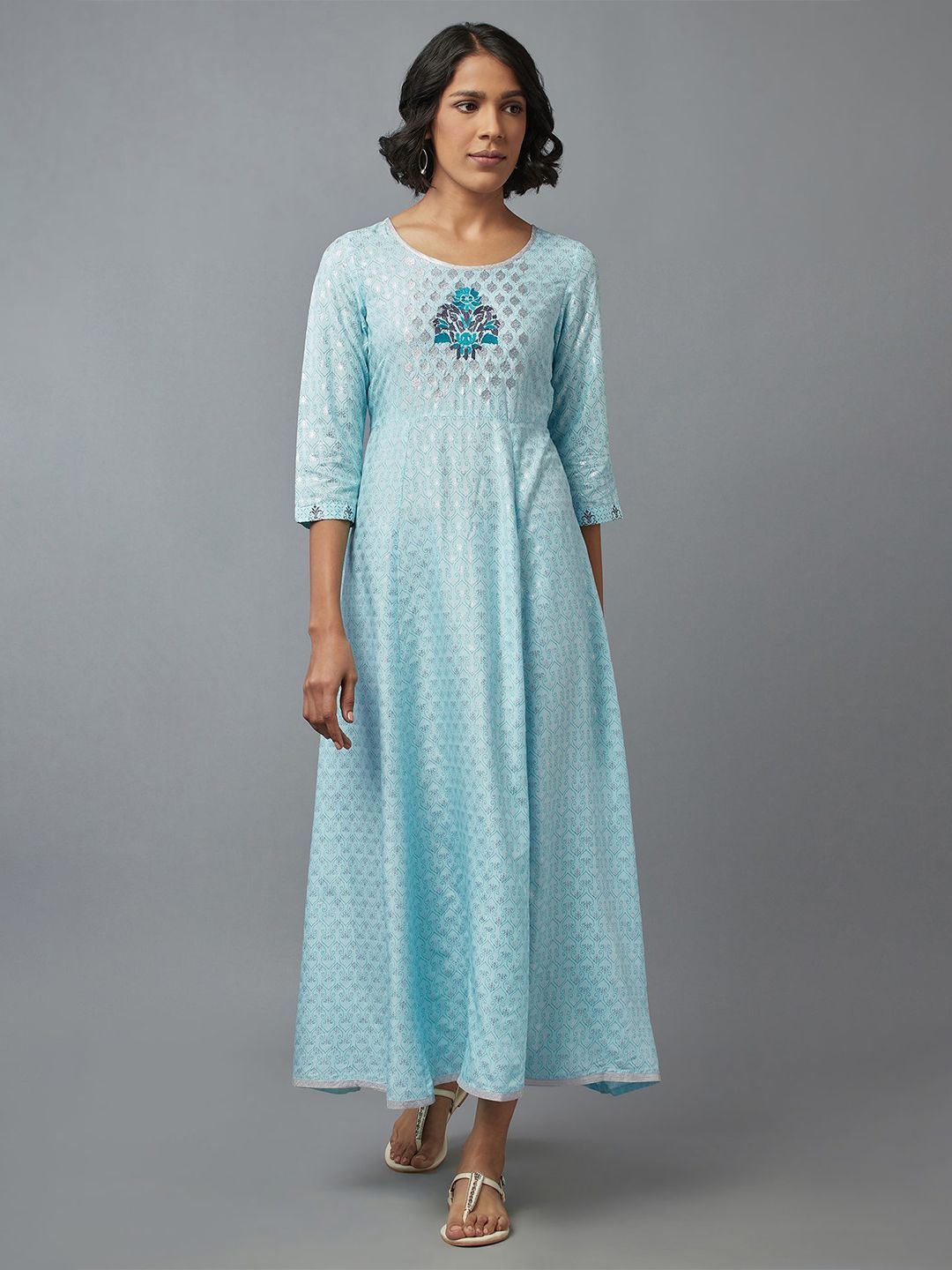 AURELIA Blue Ethnic Motifs Printed Maxi Dress Price in India