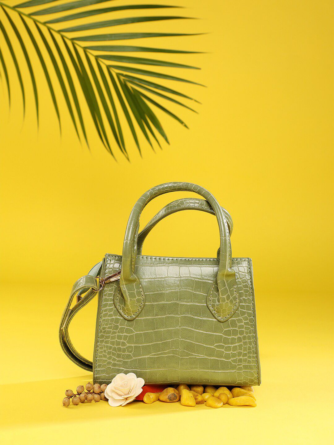 HAUTE SAUCE by Campus Sutra Green Textured PU Structured Handheld Bag Price in India