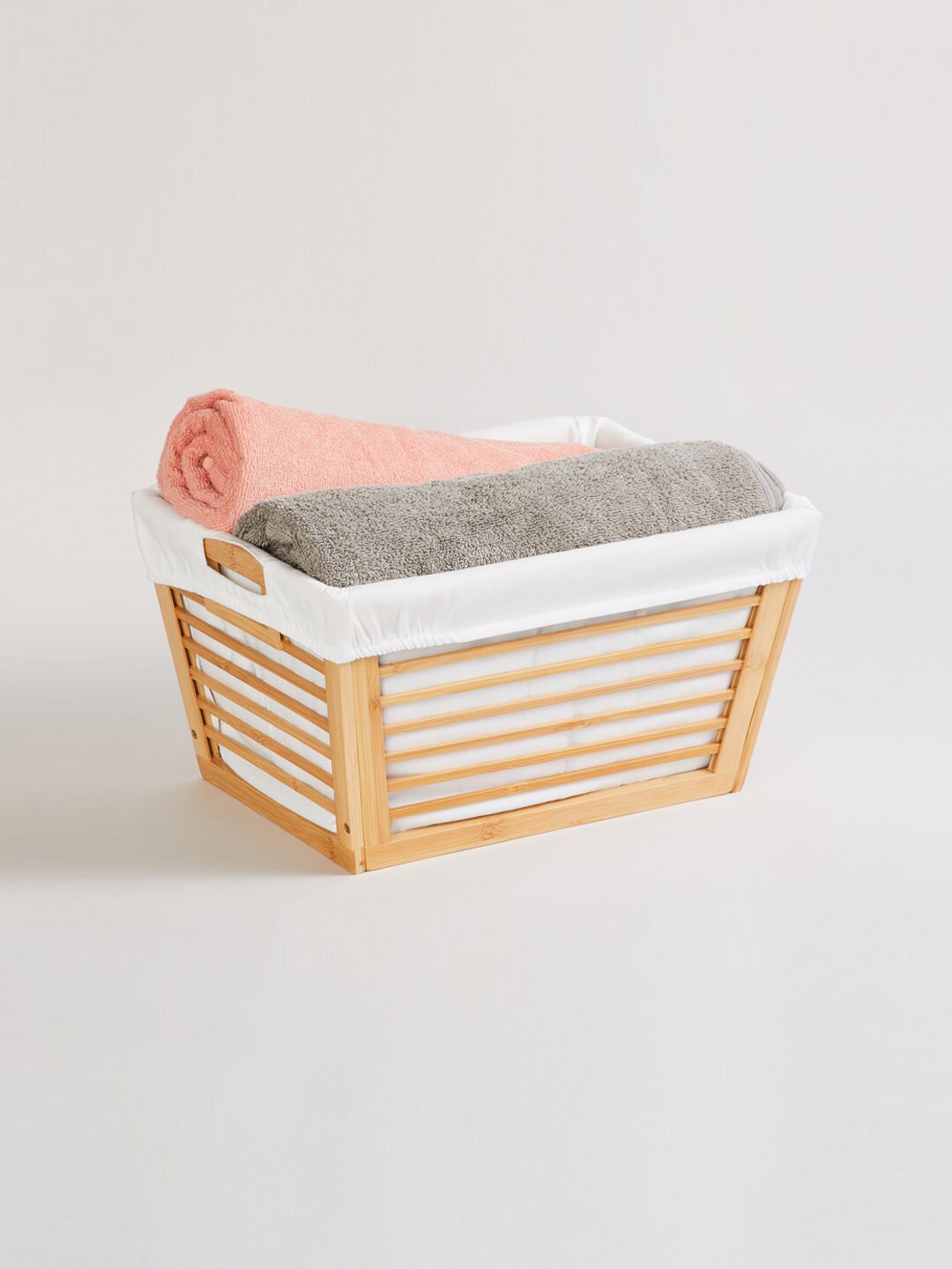 Home Centre Beige Omnia Brookline Bamboo Laundry Basket with Laundry Bag Price in India