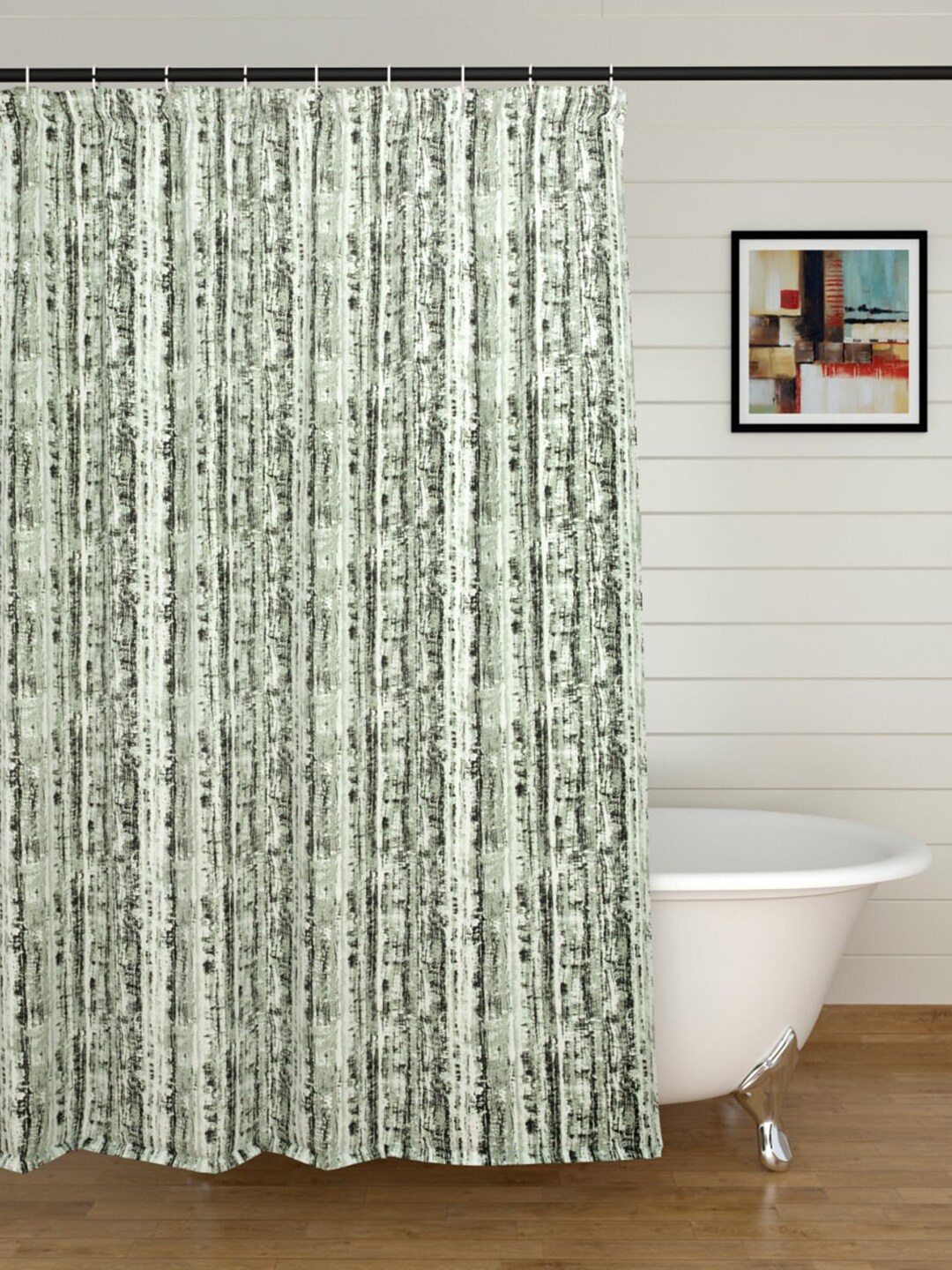 Home Centre Richmond Green Printed Ring Rod Shower Curtain Price in India