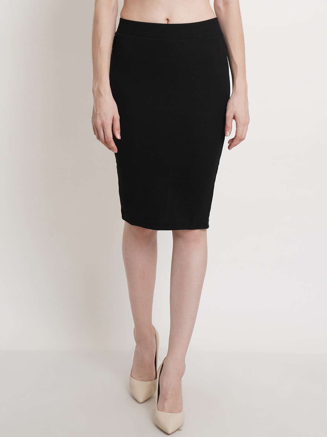 Popwings Women Black Solid Pencil  Skirts Price in India